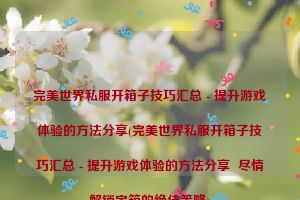 完美世界私服开箱子技巧汇总 - 提升游戏体验的方法分享(完美世界私服开箱子技巧汇总 - 提升游戏体验的方法分享  尽情解锁宝箱的绝佳策略)